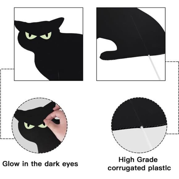 Halloween Decorations, 6ct Black Cat Decor Signs with Stakes, Scary Silhouette - Picture 5 of 8